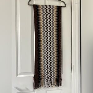 Missoni Zigzag Patterned Scarf - Brown, Cream, Gold & Black